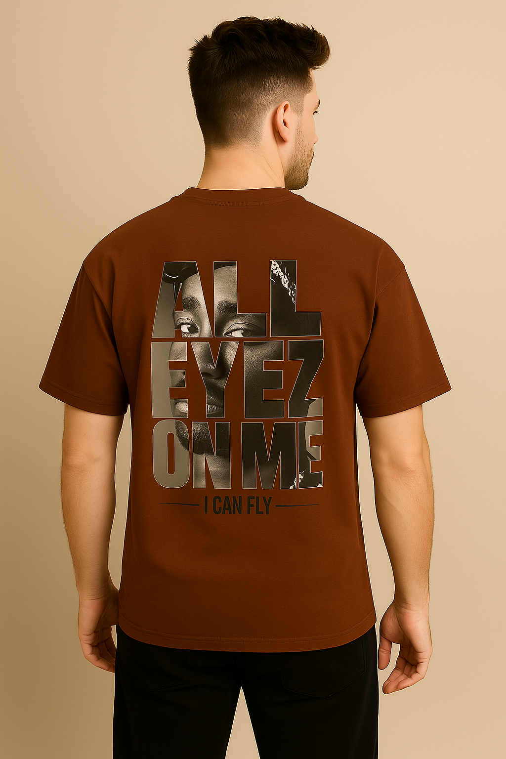 VALION Men’s Oversized Graphic T-Shirt – “2025 | ALL EYEZ ON ME” (Brown)