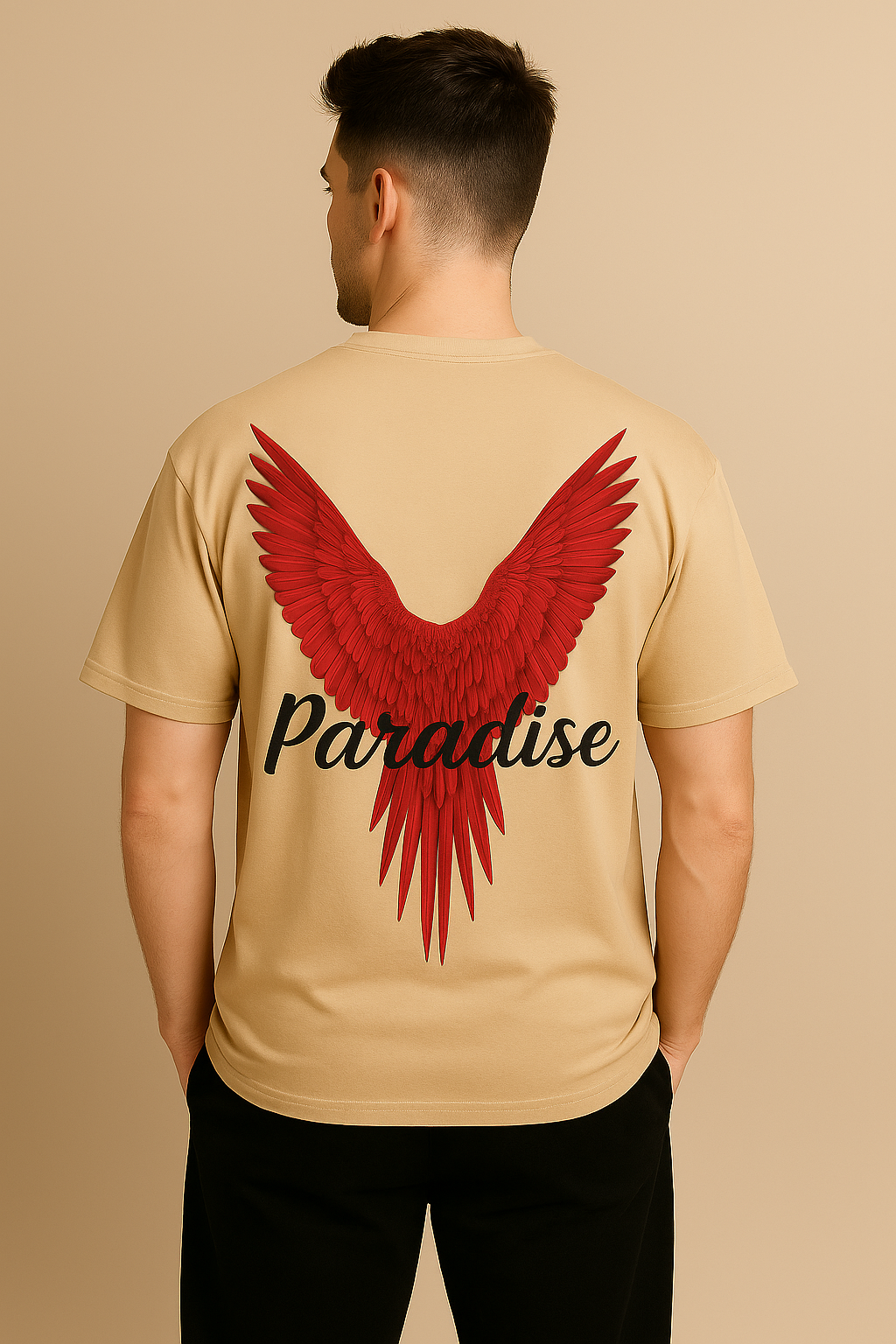 VALION Men’s Oversized Graphic T-Shirt – “Paradise Flame” (Beige)